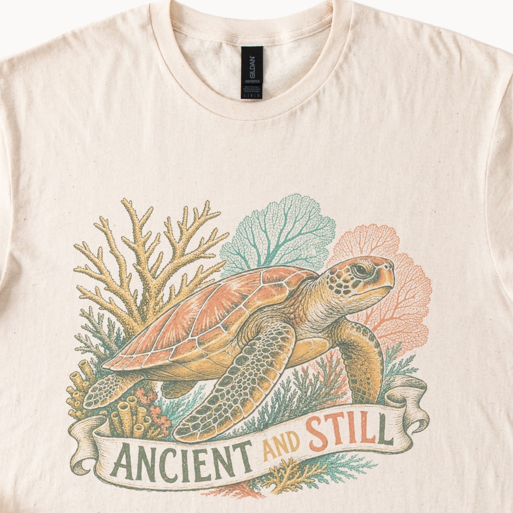 Sea Turtle Seaweed Coral Print Graphic Tee